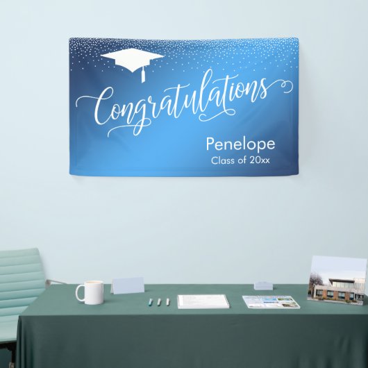 卒業おめでとうございます青いグラデーショングラデーション 横断幕 (トレードショー)