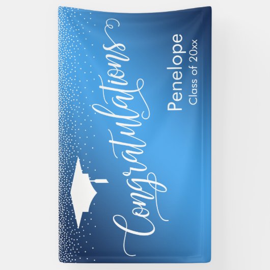 卒業おめでとうございます青いグラデーショングラデーション 横断幕 (縦)