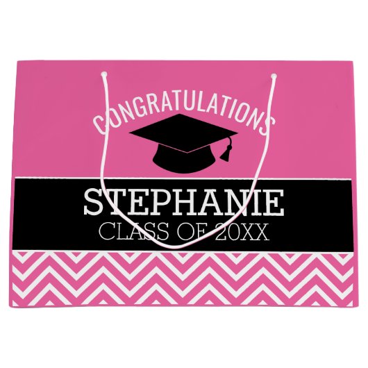 卒業おめでとうございます。ピンク色に変わります ラージペーパーバッグ (正面)