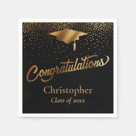 卒業おめでとうございます。ブラックの金ゴールドクラス スタンダードカクテルナプキン