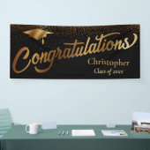 卒業おめでとうございます。ブラックの金ゴールドクラス 横断幕 (トレードショー)