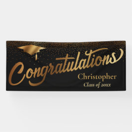 卒業おめでとうございます。ブラックの金ゴールドクラス 横断幕