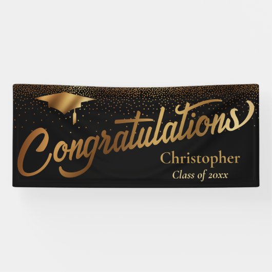 卒業おめでとうございます。ブラックの金ゴールドクラス 横断幕 (横)