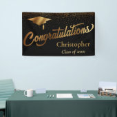 卒業おめでとうございます。ブラックの金ゴールドクラス 横断幕 (トレードショー)
