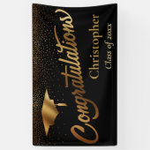 卒業おめでとうございます。ブラックの金ゴールドクラス 横断幕 (縦)