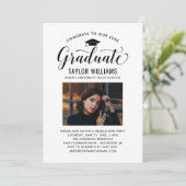 卒業おめでとうございます 黒のスクリプト写真 招待状 (スタンド正面)