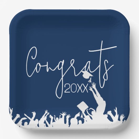 卒業おめでとうとホワイトキャップ ペーパープレート (正面)