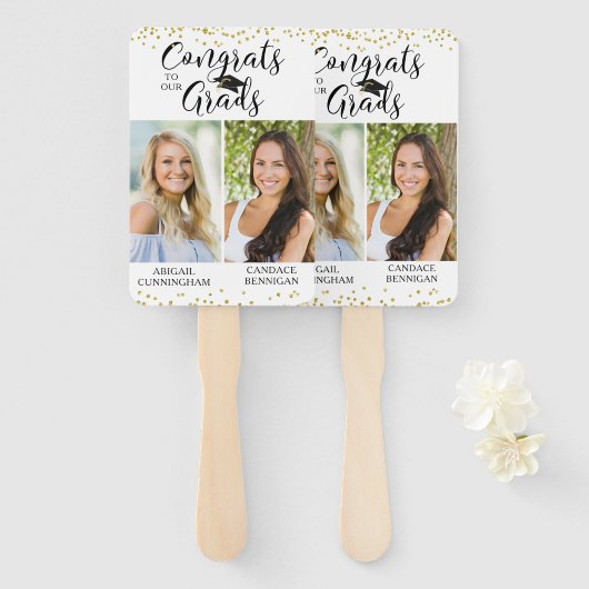 卒業おめでとうのグラデーションへの2枚の写真 ハンドファン (正面&裏面)