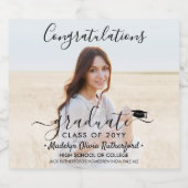 卒業おめでとうの写真と黒のスクリプト ビールラベル (シングルラベル)