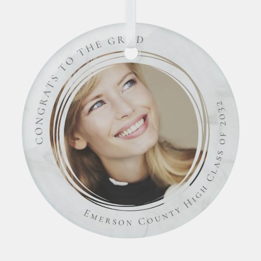 卒業おめでとうの写真 ガラスオーナメント (正面)