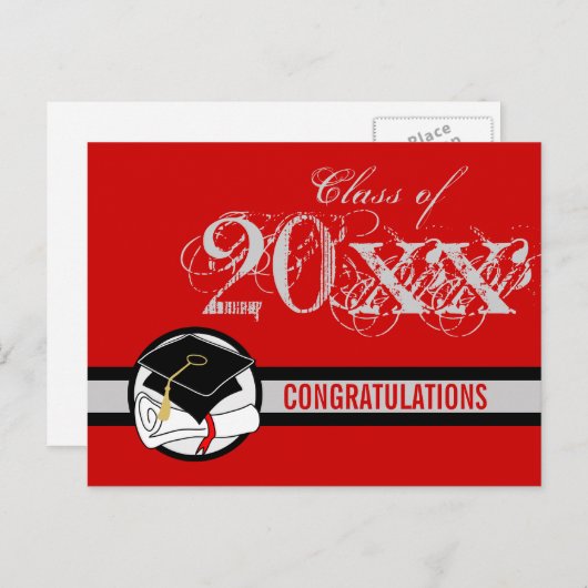 卒業おめでとうはがきディプロマレッド1 案内ポストカード (正面/裏面)