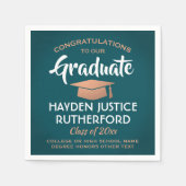 卒業おめでとうエレガントティール（緑がかった色）とフェイク銅 スタンダードカクテルナプキン (正面)