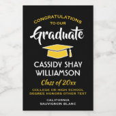 卒業おめでとうエレガントブラック金ゴールドイエローミニ ワインラベル (シングルラベル)