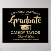 卒業おめでとうエレガントブラック&金ゴールド卒業 ポスター (正面)