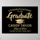 卒業おめでとうエレガントブラック&金ゴールド卒業 ポスター (正面)