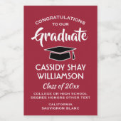 卒業おめでとうエレガントレッドホワイトブラックミニ ワインラベル (シングルラベル)