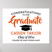 卒業おめでとうオレンジ、ホワイト、ブラック卒業 ポスター (正面)