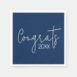 卒業おめでとうオンネイビーブルー スタンダードカクテルナプキン