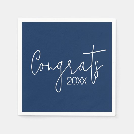 卒業おめでとうオンネイビーブルー スタンダードカクテルナプキン (正面)