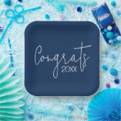 卒業おめでとうオンネイビーブルー ペーパープレート (パーティー)