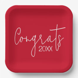 卒業おめでとうオン赤 ペーパープレート