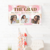 卒業おめでとうカスタム写真ピンク金ゴールドサイン 横断幕 (インサイチュ)