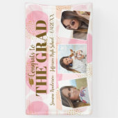 卒業おめでとうカスタム写真ピンク金ゴールドサイン 横断幕 (縦)