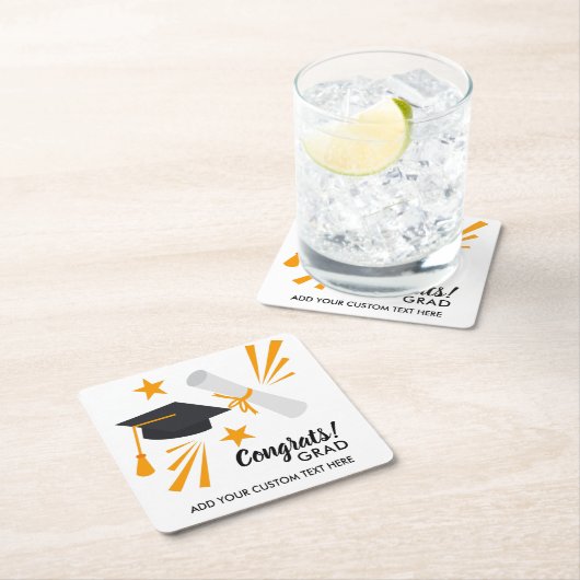 卒業おめでとうグラッドキャップディプロマスターズカスタムズ スクエアペーパーコースター (インサイチュ)