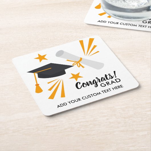 卒業おめでとうグラッドキャップディプロマスターズカスタムズ スクエアペーパーコースター (アングル)