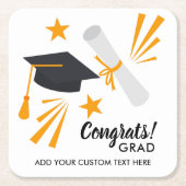 卒業おめでとうグラッドキャップディプロマスターズカスタムズ スクエアペーパーコースター (正面)