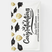 卒業おめでとうグラッドブラック金ゴールドバルーンカスタム 横断幕 (縦)