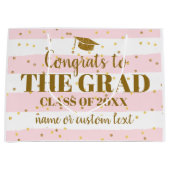 卒業おめでとうグラード金ゴールドグリッターストライプー ラージペーパーバッグ (正面)