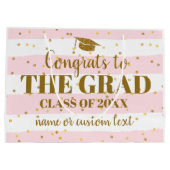 卒業おめでとうグラード金ゴールドグリッターストライプー ラージペーパーバッグ (裏面)