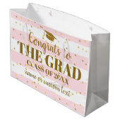 卒業おめでとうグラード金ゴールドグリッターストライプー ラージペーパーバッグ (裏面アングル)