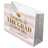 卒業おめでとうグラード金ゴールドグリッターストライプー ラージペーパーバッグ (正面アングル)