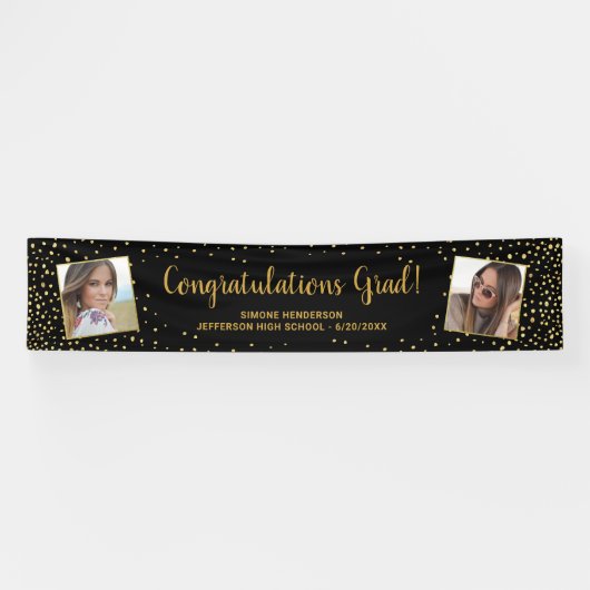 卒業おめでとうグラード2写真金ゴールドグリッター 横断幕 (横)