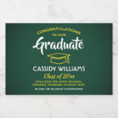 卒業おめでとうグリーン金ゴールドイエローミニスプリット スパークリングワインラベル (シングルラベル)