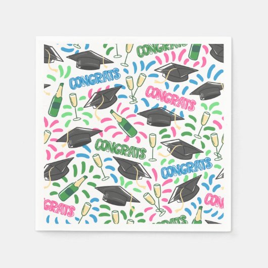 卒業おめでとうシャンパンカラフル紙吹雪 スタンダードカクテルナプキン (正面)