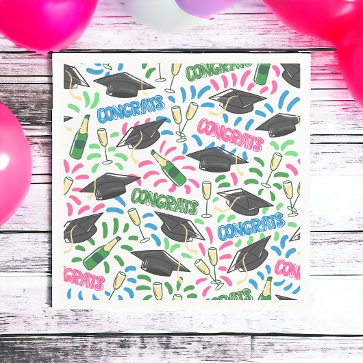 卒業おめでとうシャンパンカラフル紙吹雪 スタンダードカクテルナプキン