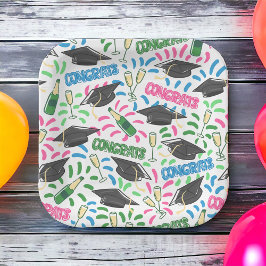 卒業おめでとうシャンパンカラフル紙吹雪 ペーパープレート