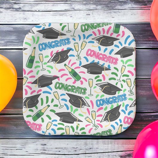 卒業おめでとうシャンパンカラフル紙吹雪 ペーパープレート