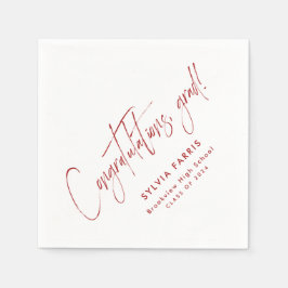 卒業おめでとうシンプル卒業モダン赤 スタンダードカクテルナプキン