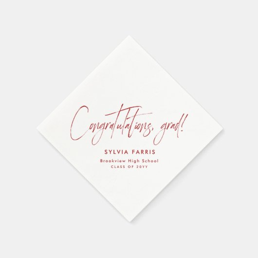 卒業おめでとうシンプル卒業モダン赤 スタンダードカクテルナプキン (角)