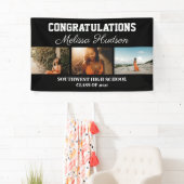 卒業おめでとうスクリプト3写真黒 横断幕 (インサイチュ)