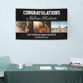 卒業おめでとうスクリプト3写真黒 横断幕 (トレードショー)