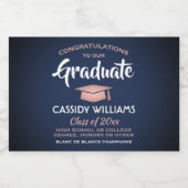 卒業おめでとうネイビーブルーとピンクミニスプリット スパークリングワインラベル (シングルラベル)