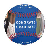 卒業おめでとうパーソナライズされたフォトブルー 野球ボール (正面)