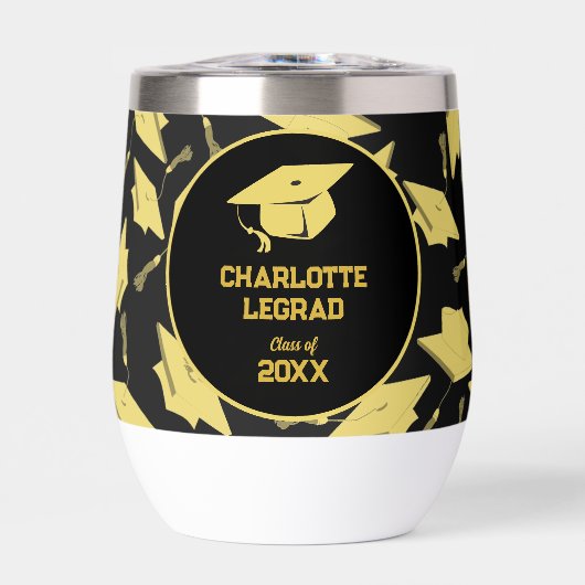 卒業おめでとうパーソナライズされたブラック金ゴールド (正面)