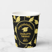 卒業おめでとうパーソナライズされたブラック金ゴールド 紙コップ (正面)
