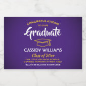 卒業おめでとうパープル金ゴールドイエローミニスプリット スパークリングワインラベル (シングルラベル)